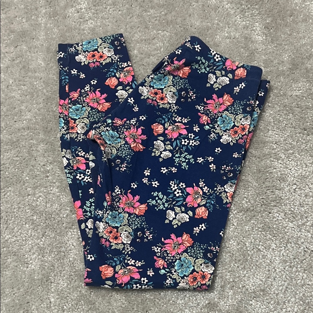 Charlotte Russe Floral Leggings - Blue and Pink